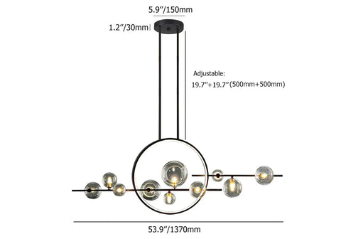 Lustre îlot de cuisine à 10 têtes avec globes en verre
